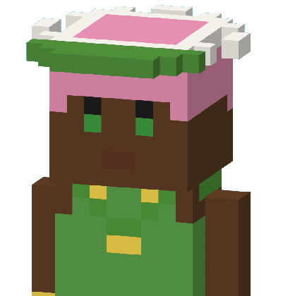 Worlder number 10, Uncommon tier: Sun visor, Twin buns pink, Green eyes, Tank top, Leaf garland
