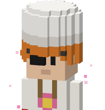 Worlder number 134, Epic tier: Chef hat, Curly orange, Eyepatch, Flower tee, Seed sack, Petals